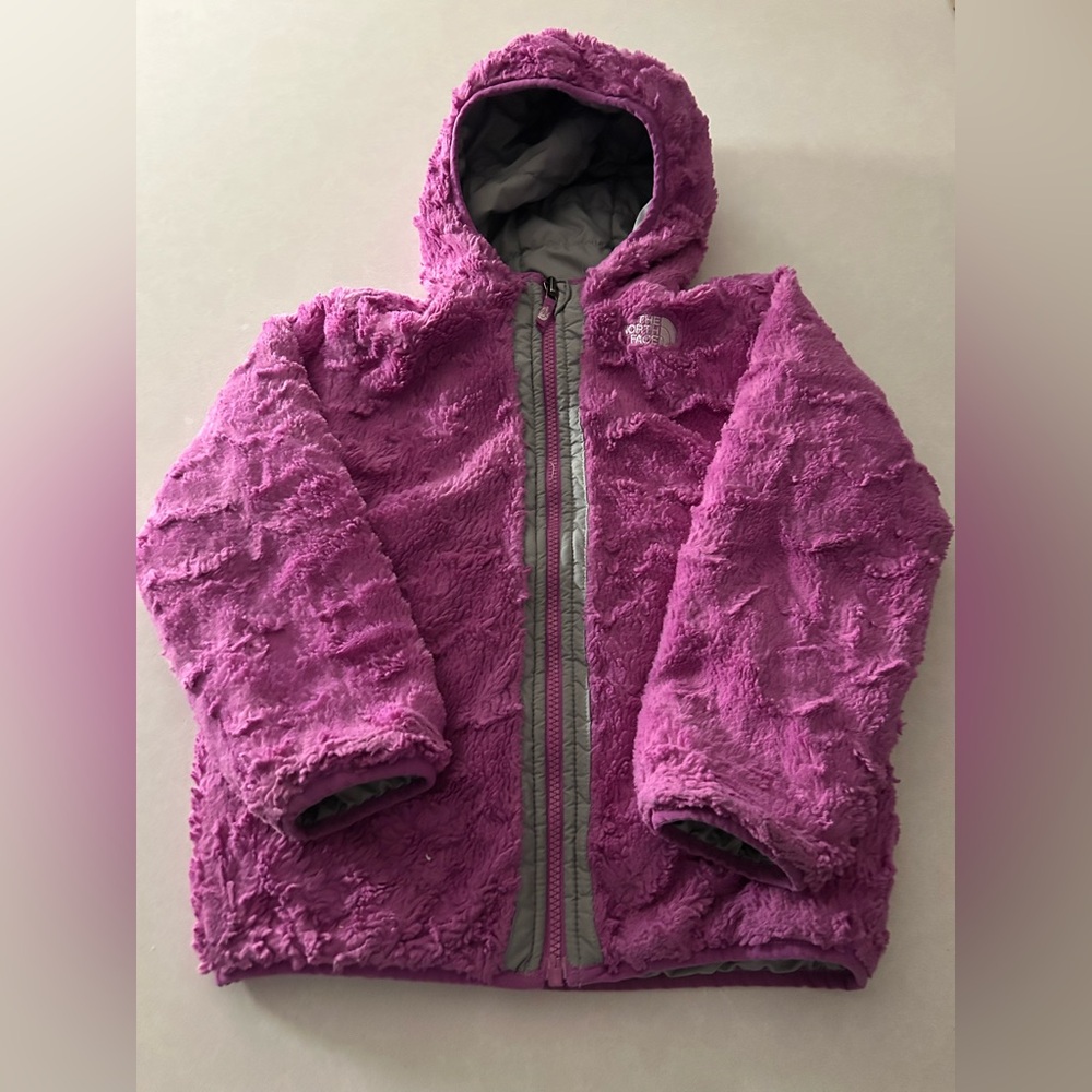 The North Face Reversible Girls' Magenta Plush Hooded Jacket
